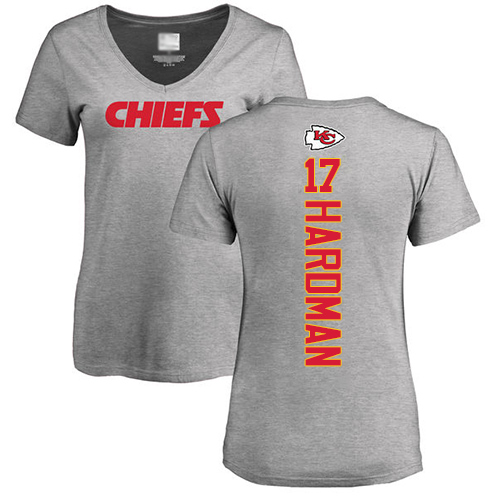 Women Football Kansas City Chiefs #17 Hardman Mecole Ash Backer V-Neck T-Shirt